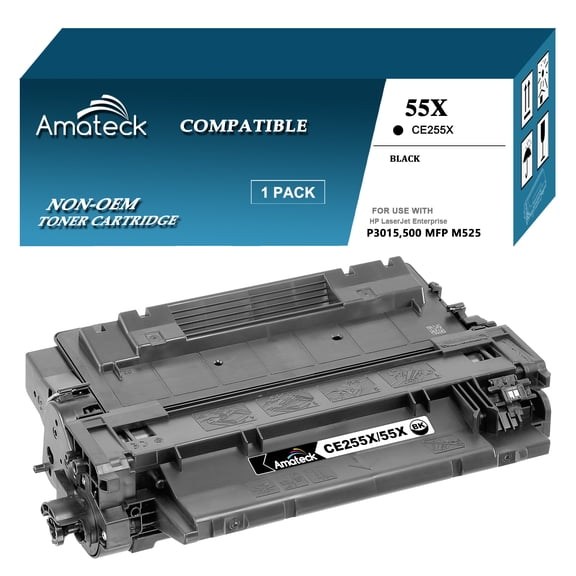 Amateck Compatible Toner Cartridge Replacement for CE255X (HP 55X) Black 1 Pack for LaserJet P3010, P3015, P3015d, P3015dn, P3015n, P3015x, 500 MFP M525dn, M525f, M525c, M521dn, MFP M521d