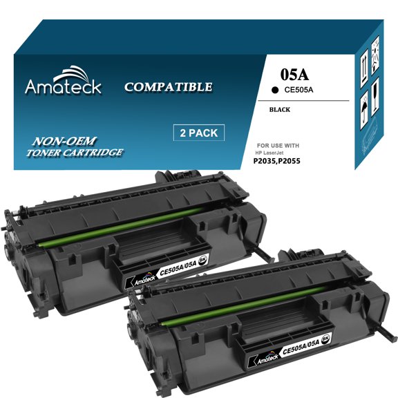 Amateck Compatible Toner Cartridge Replacement for CE505A (HP 05A) Black 2 Pack for LaserJet P2035, LaserJet P2035n, LaserJet P2055d, LaserJet P2055dn, LaserJet P2055X