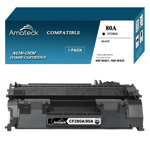 Amateck Compatible Toner Cartridge Replacement for CF280A (HP 80A) Black 1 Pack for LaserJet Pro 400 M401dn, 400 M401dne, 400 M401dw, 400 M401n, 400 M425dn, 400 M401a, 400 MFP M425dw