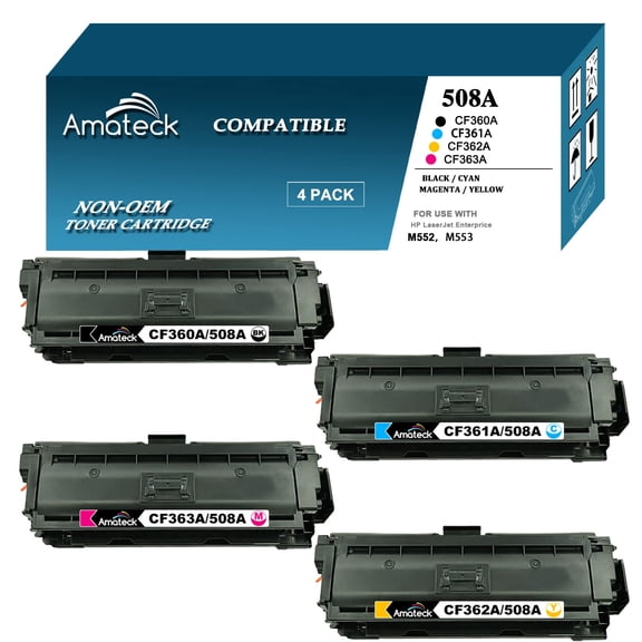 Amateck Compatible Toner Cartridge Replacement for HP CF360A 361A 362A 363A 508A 4 Pack for Color Enterprise M533X, M552dn, M553dn, M553x, M577c, M577z, M577dn, M577f, M553xm, M577cm, M577dnm