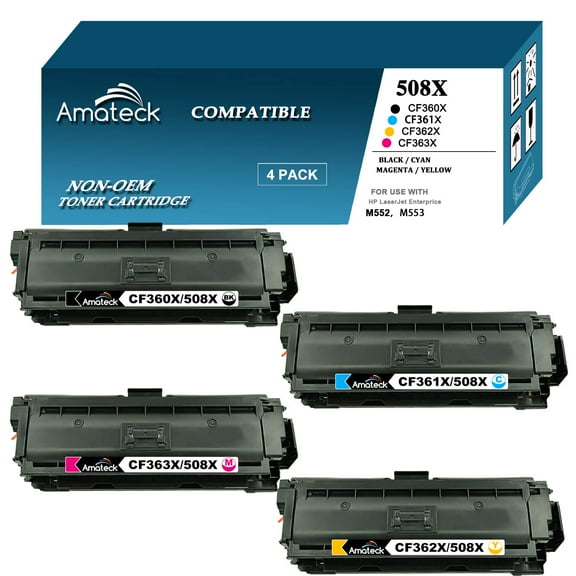 Amateck Compatible Toner Cartridge Replacement for HP CF360X 361X 362X 363X 508X 4 Pack for Color Enterprise M533X, M552dn, M553dn, M553x, M577c, M577z, M577dn, M577f, M553xm, M577cm, M577dnm