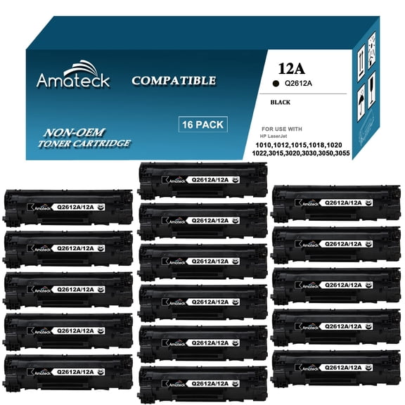 Amateck Compatible Toner Cartridge Replacement for HP Q2612A 12A 16 Pack for 1010, 1012, 1015, 1018, 1020, 1022n, 1022nw, 3015, 3020, 3030, 3050, 3052, 3055, M1319, M1319f