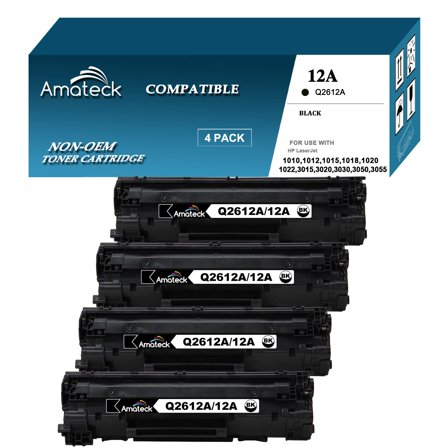Amateck Compatible Toner Cartridge Replacement for HP Q2612A 12A 4 Pack for 1010, 1012, 1015, 1018, 1020, 1022n, 1022nw, 3015, 3020, 3030, 3050, 3052, 3055, M1319, M1319f