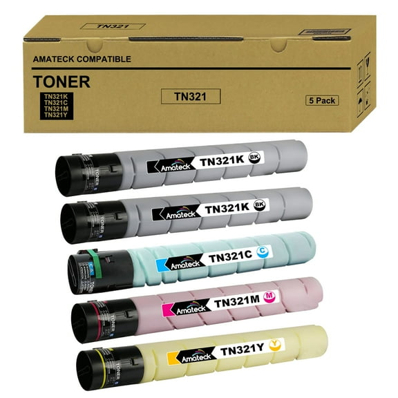 Amateck Compatible Toner Cartridge Replacement for Konica Minolta TN321K TN321C TN321M TN321Y 5 Pack for Bizhub C224, Bizhub C224e, Bizhub C284, Bizhub C284e, Bizhub C364, Bizhub C364e