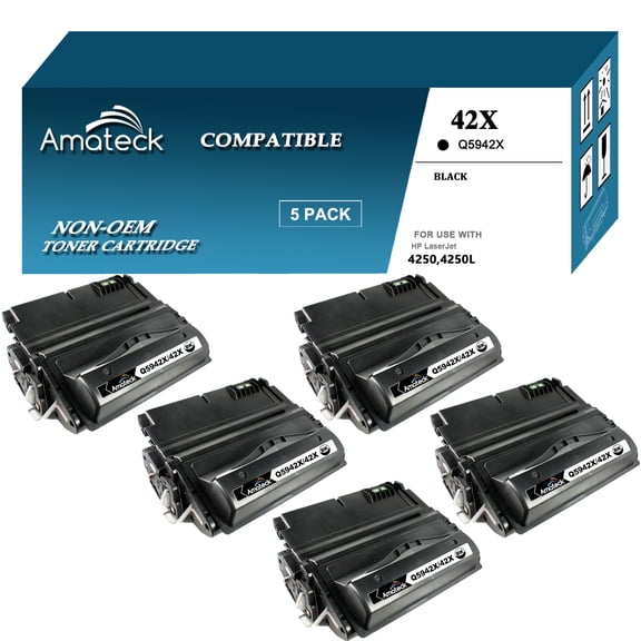 Amateck Compatible Toner Cartridge Replacement for Q5942X (HP 42X) Black 5 Pack for LaserJet 4250, 4250dtn, 4250dtnsl, 4250n, 4250tn, 4350, 4350dtn, 4350dtnsl, 4350n, 4350tn