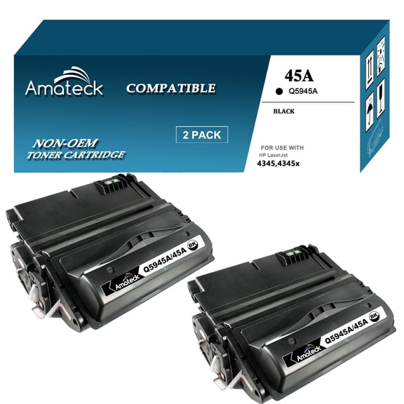 Amateck Compatible Toner Cartridge Replacement for Q5945A (HP 45A) Black 2 Pack for LaserJet 4345, 4345mfp, 4345x mfp, 4345xm MFP, 4345xs MFP, M4345 MFP, M4345x MFP, M4345xm MFP, M4345xs MFP