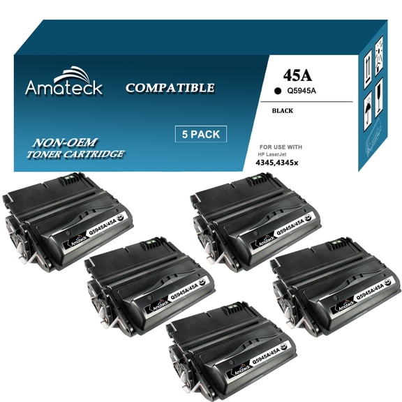 Amateck Compatible Toner Cartridge Replacement for Q5945A (HP 45A) Black 5 Pack for LaserJet 4345, 4345mfp, 4345x mfp, 4345xm MFP, 4345xs MFP, M4345 MFP, M4345x MFP, M4345xm MFP, M4345xs MFP