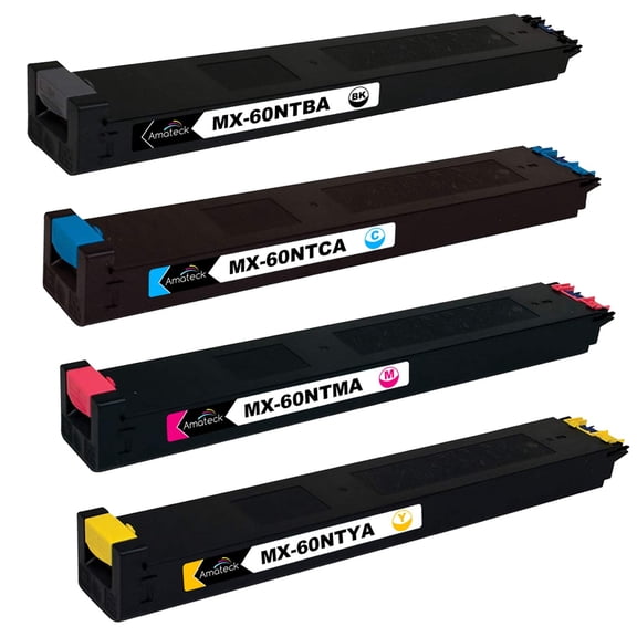 Amateck Compatible Toner Cartridge Replacement for Sharp MX-60NTBA 60NTCA 60NTMA 60NTYA 4 Pack for MX-2630N, MX-3050N, MX-4070V, MX-5050N, MX-5050V, MX-5070V, MX-6050N, MX-6050V, MX-6070N, MX-6070V