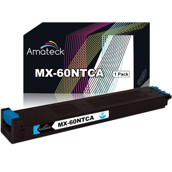Amateck Compatible Toner Cartridge Replacement for Sharp MX-60NTCA Cyan 1 Pack for MX-2630N, MX-3050N, MX-4070V, MX-5050N, MX-5050V, MX-5070N, MX-5070V, MX-6050N, MX-6050V, MX-6070N, MX-6070V