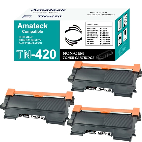 Amateck Compatible Toner Cartridge Replacement for TN420 Black 3 Pack for MFC-7240, MFC-7365DN, MFC-7360N, MFC-7860DW, HL-2130, HL-2132, HL-2230, HL-2240, DCP-7060D, DCP-7065DN, Intellifax 2840
