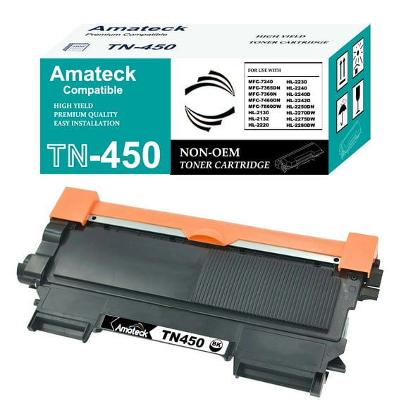 Amateck Compatible Toner Cartridge Replacement for TN450 Black 1 Pack for MFC-7240, MFC-7365DN, MFC-7360N, MFC-7860DW, HL-2130, HL-2132, HL-2230, HL-2240, DCP-7060D, DCP-7065DN, Intellifax 2840