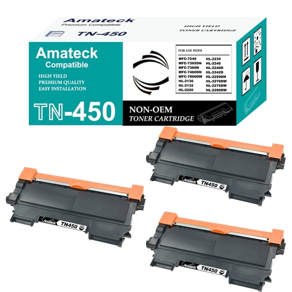 Amateck Compatible Toner Cartridge Replacement for TN450 Black 3 Pack for  MFC-7240, MFC-7365DN, MFC-7360N, MFC-7860DW, HL-2130, HL-2132, HL-2230, HL-2240, DCP-7060D, DCP-7065DN, Intellifax 2840