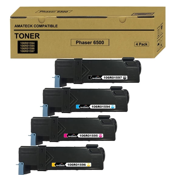 Amateck Compatible Toner Cartridge Replacement for Xerox 106R01594 106R01595 106R01596 106R01597 4 Pack for Phaser 6500, Phaser 6500/DN, Phaser 6500N, WorkCentre 6505