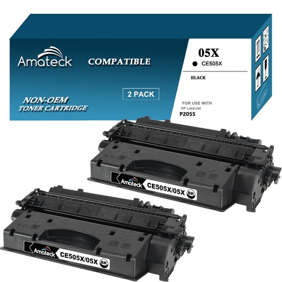 Amateck Compatible Toner Cartridge Replacement for CE505X (HP 05X) Black 2 Pack for LaserJet P2055d, LaserJet P2055dn, LaserJet P2055X