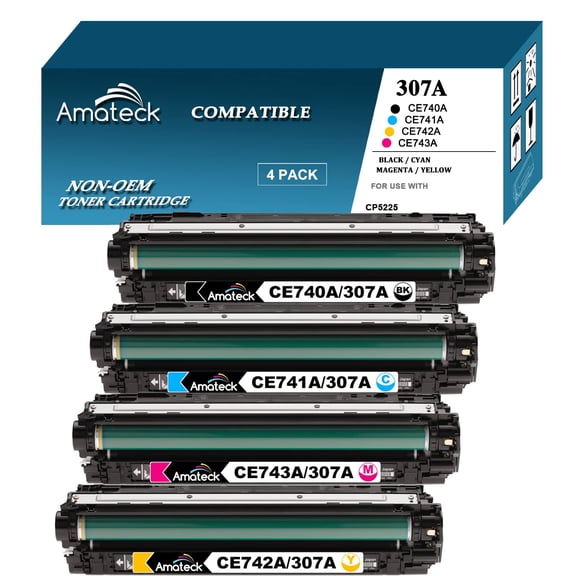 Amateck Compatible Toner Cartridge Replacement for HP CE740A 741A 742A 743A 307A 4 Pack for Color CP5225, Color CP5225dn, Color CP5225n