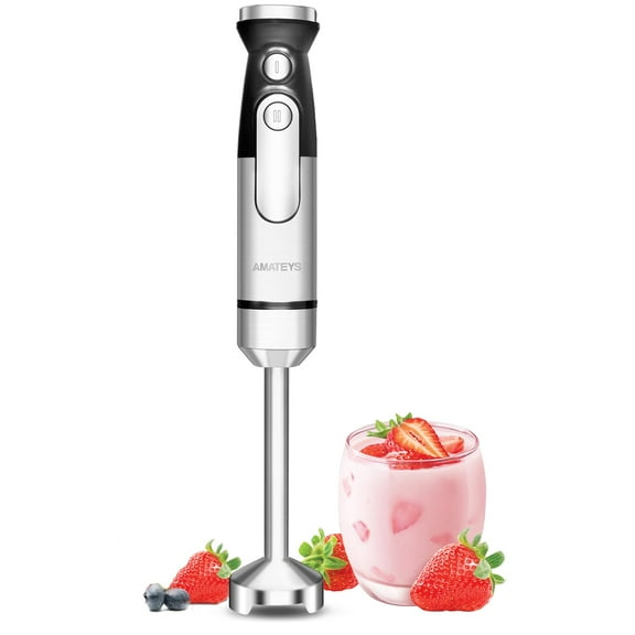 Amateys Handblender with Plug,Immersion Blender Handheld, Heavy-Duty Copper Motor, Detachable Stainless Blade Dishwasher Safe, 2 Modes with Pulse,Infinitely Variable Speed, Space-Saving Design Y101