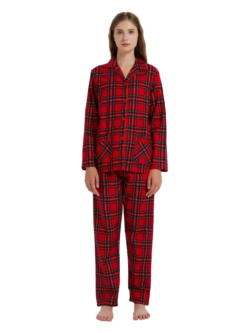 Amaxer Women's 100% Cotton Cozy Flannel Pajama Set Long Sleeve