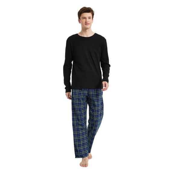 Amaxer Men 100% Cotton Pajama Set For Men Lightweight Soft Nightwear Long Sleeves PJS With Pockets