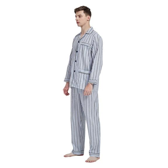Amaxer Mens 100% Cotton Notch Collar Pajama Set