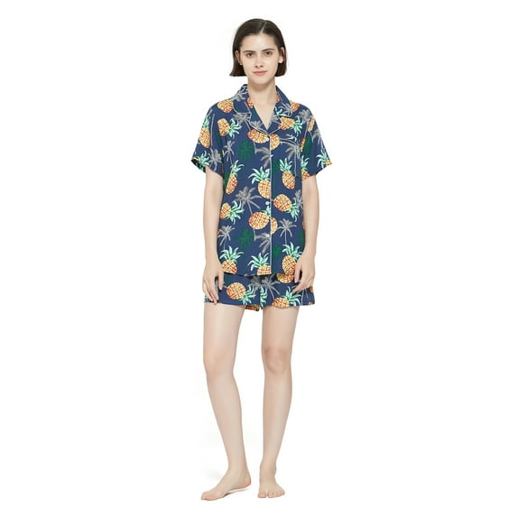 Amaxer Women 100% Pajama Set Short Sleeve Silky Pjs Button Down Comfy Nightwear