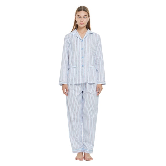 Amaxer Women's Pure Cotton Long Sleeve Notch Collar Pajama Set - Breathable Lightweight Sleepwear , Soft Loungewear for Spring and Summer & Comfort
