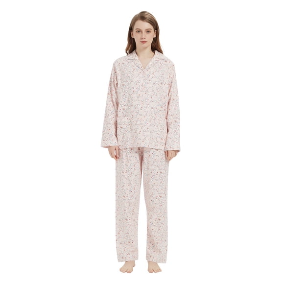 Amaxer Womens 100% Cotton Cozy Flannel Pajama Set - Long Sleeve Button-Up Top with Elastic Waist Pants, Warm & Soft Sleepwear