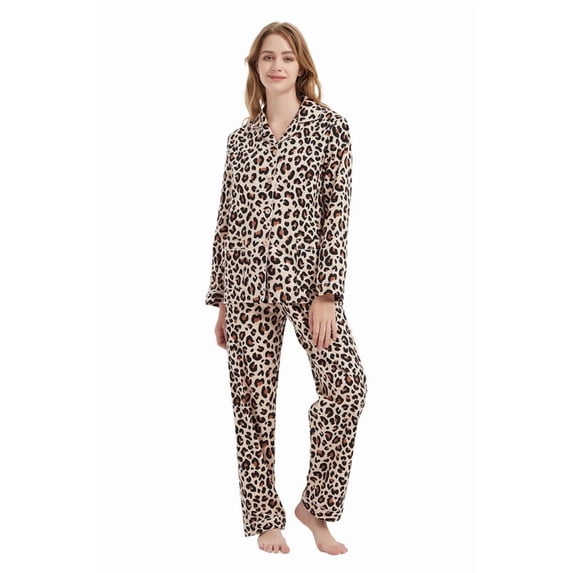 Amaxer Womens Cotton Cozy Flannel Pajama Set - Long Sleeve Button-Up Top with Elastic Waist Pants, Warm & Soft Sleepwear