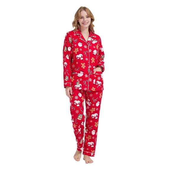 Amaxer Womens Cotton Cozy Flannel Pajama Set - Long Sleeve Button-Up Top with Elastic Waist Pants, Warm & Soft Sleepwear
