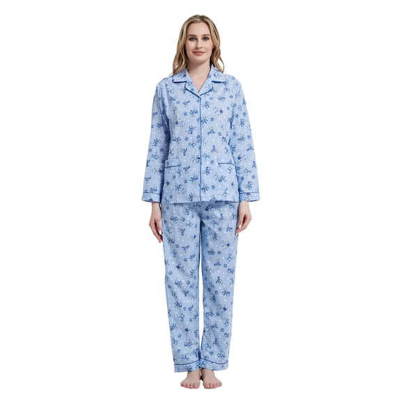 Amaxer Women's Pure Cotton Long Sleeve Notch Collar Pajama Set - Breathable Lightweight Sleepwear , Soft Loungewear for Spring and Summer & Comfort