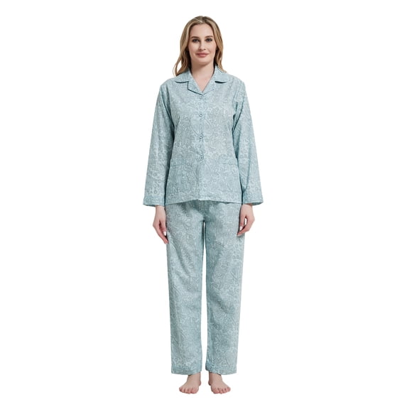 Amaxer Women's Pure Cotton Long Sleeve Notch Collar Pajama Set - Breathable Lightweight Sleepwear , Soft Loungewear for Spring and Summer & Comfort