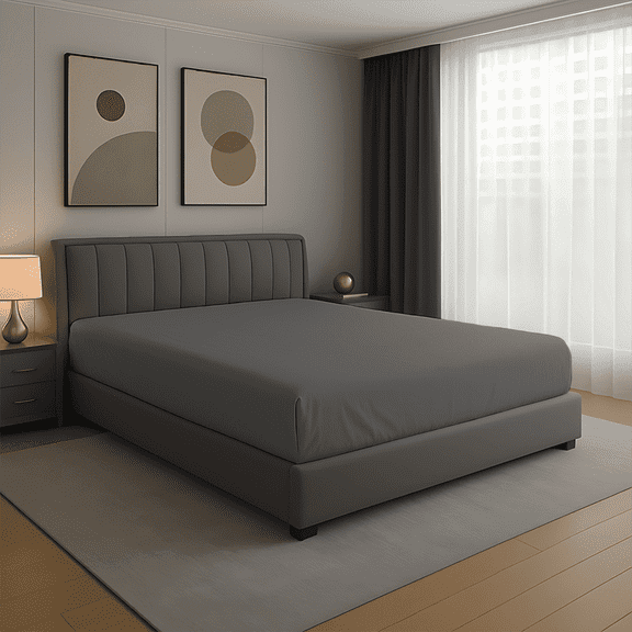 Amay 100% Organic Cotton Split King Fitted Sheet - 500 Thread Count (39"x80" Each, 2 Pieces) - Ultra Soft, Cooling & Breathable Bed Sheet - Durable Long-Lasting Fabric - (Dark Grey, 1 Piece)