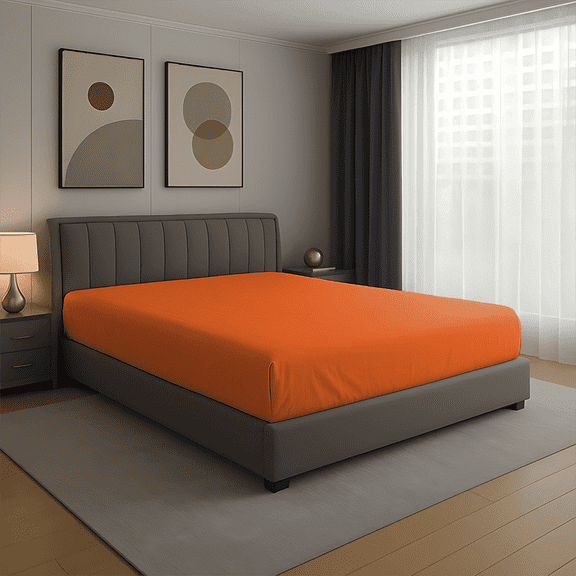 Amay 100% Organic Cotton Wyoming King Fitted Sheet - 500 Thread Count (84"x84") - Ultra Soft, Cooling & Breathable Bed Sheet - Durable Long-Lasting Fabric - (Orange, 1 Piece)