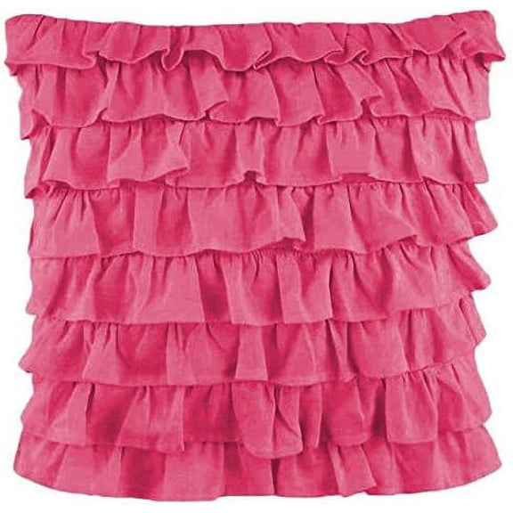 Amay 2-PC Ultra Soft Multi Ruffle Pillow sham 800 Thread Count Organic Cotton Hot Pink Solid, Big Euro 28"x28"