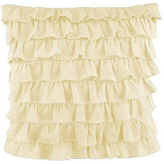 Amay 2-PC Ultra Soft Multi Ruffle Pillow sham 800 Thread Count Organic Cotton Ivory Solid, European 26''x26''