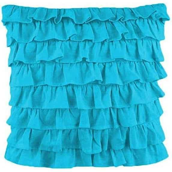 Amay 2-PC Ultra Soft Multi Ruffle Pillow sham 800 Thread Count Organic Cotton Turquoise Solid, Continental Square 31'' x 31''