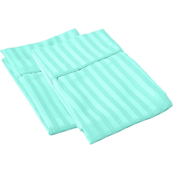 Amay 2 Pack 100% Organic Cotton 800 Thread Count Pillowcases Queen Size 20x30 Aqua Blue Striped