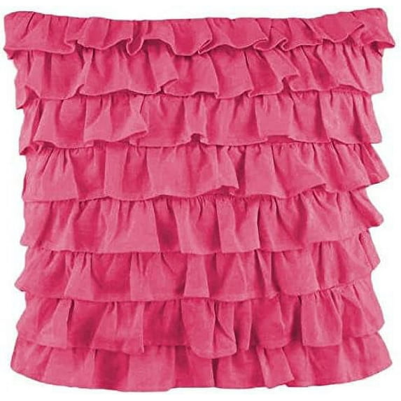Amay 2PC Multi Ruffle Pillow Sham 800 Thread Organic Cotton Hot Pink Solid Toddler Size 16 Inch x 20 Inch