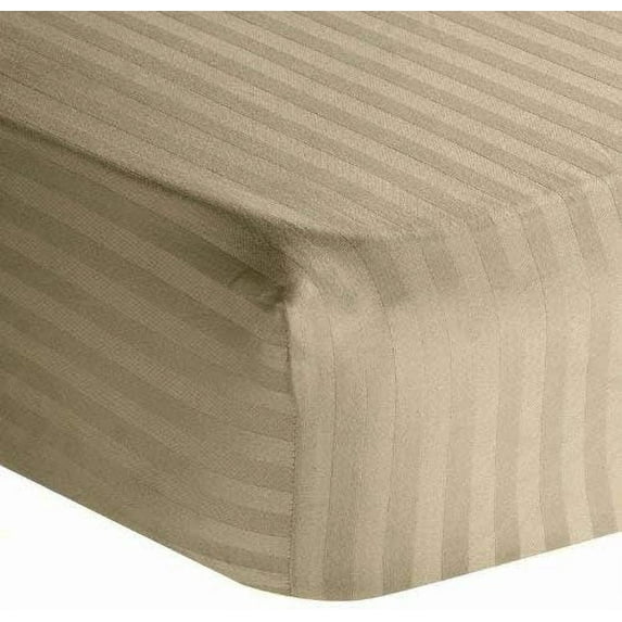 Amay 800 TC Organic Cotton Alaska King Size Fitted Sheet ( 108X108 ) Fits Mattress Upto 27 inches Beige Stripe