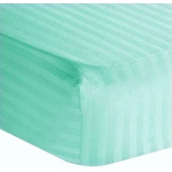 Amay 800 TC Organic Cotton Short Queen Size Fitted Sheet ( 60X75 ) Fits Mattress Upto 27 inches Aqua Blue Stripe