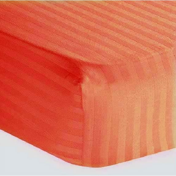 Amay 800 TC Organic Cotton Short Queen Size Fitted Sheet ( 60X75 ) Fits Mattress Upto 27 inches Orange Stripe