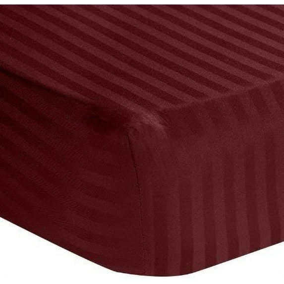 Amay 800 TC Organic Cotton Twin Size Fitted Sheet ( 39X75 ) Fits Mattress Upto 27 inches Burgundy Stripe