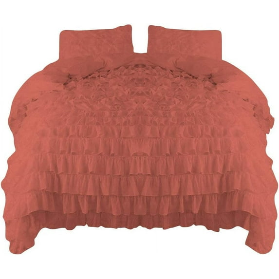 Amay 800 Thread Count 1 Piece Premium Waterfall Ruffle Duvet Cover 100% Organic Cotton California King (90X102 ) Brick Red Solid