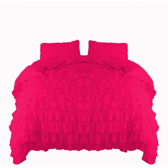 Amay 800 Thread Count 1 Piece Premium Waterfall Ruffle Duvet Cover 100% Organic Cotton California King (90X102 ) Hot Pink Solid