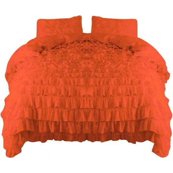 Amay 800 Thread Count 1 Piece Premium Waterfall Ruffle Duvet Cover 100% Organic Cotton California King (90X102 ) Orange Solid