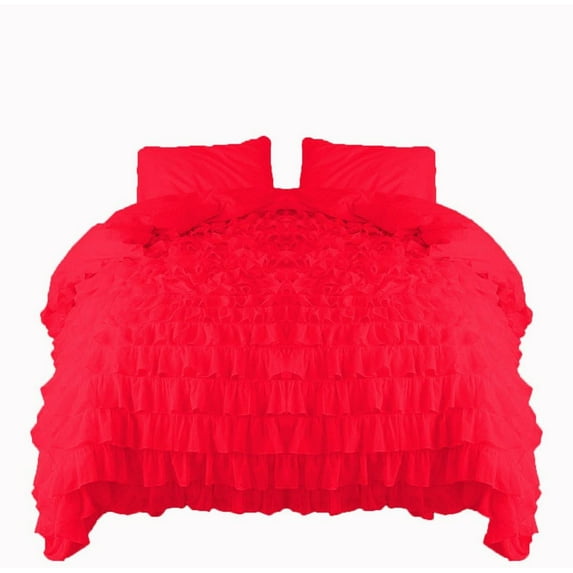 Amay 800 Thread Count 1 Piece Premium Waterfall Ruffle Duvet Cover 100% Organic Cotton California King (90X102 ) Red Solid