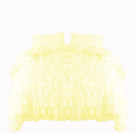 Amay 800 Thread Count 1 Piece Premium Waterfall Ruffle Duvet Cover 100% Organic Cotton California King (90X102 ) Yellow Solid