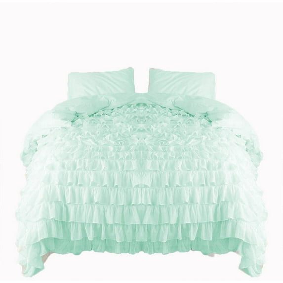 Amay 800 Thread Count 1 Piece Premium Waterfall Ruffle Duvet Cover 100% Organic Cotton Emperor ( 98X118 ) Aqua Solid