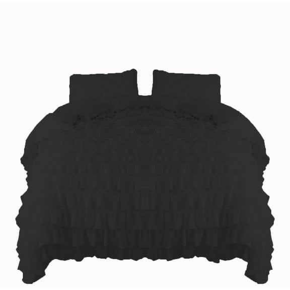 Amay 800 Thread Count 1 Piece Premium Waterfall Ruffle Duvet Cover 100% Organic Cotton Emperor ( 98X118 ) Black Solid