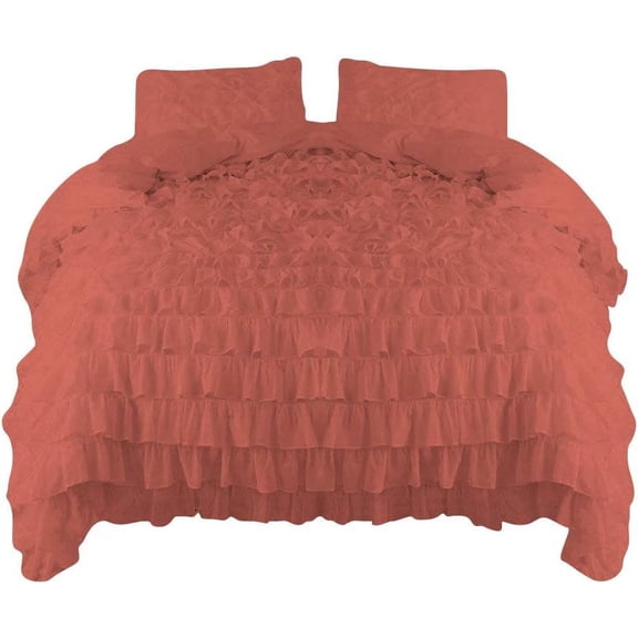 Amay 800 Thread Count 1 Piece Premium Waterfall Ruffle Duvet Cover 100% Organic Cotton Emperor ( 98X118 ) Brick Red Solid