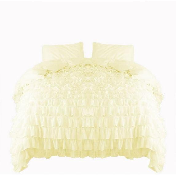 Amay 800 Thread Count 1 Piece Premium Waterfall Ruffle Duvet Cover 100% Organic Cotton Full/Queen ( 90X90 ) Ivory Solid